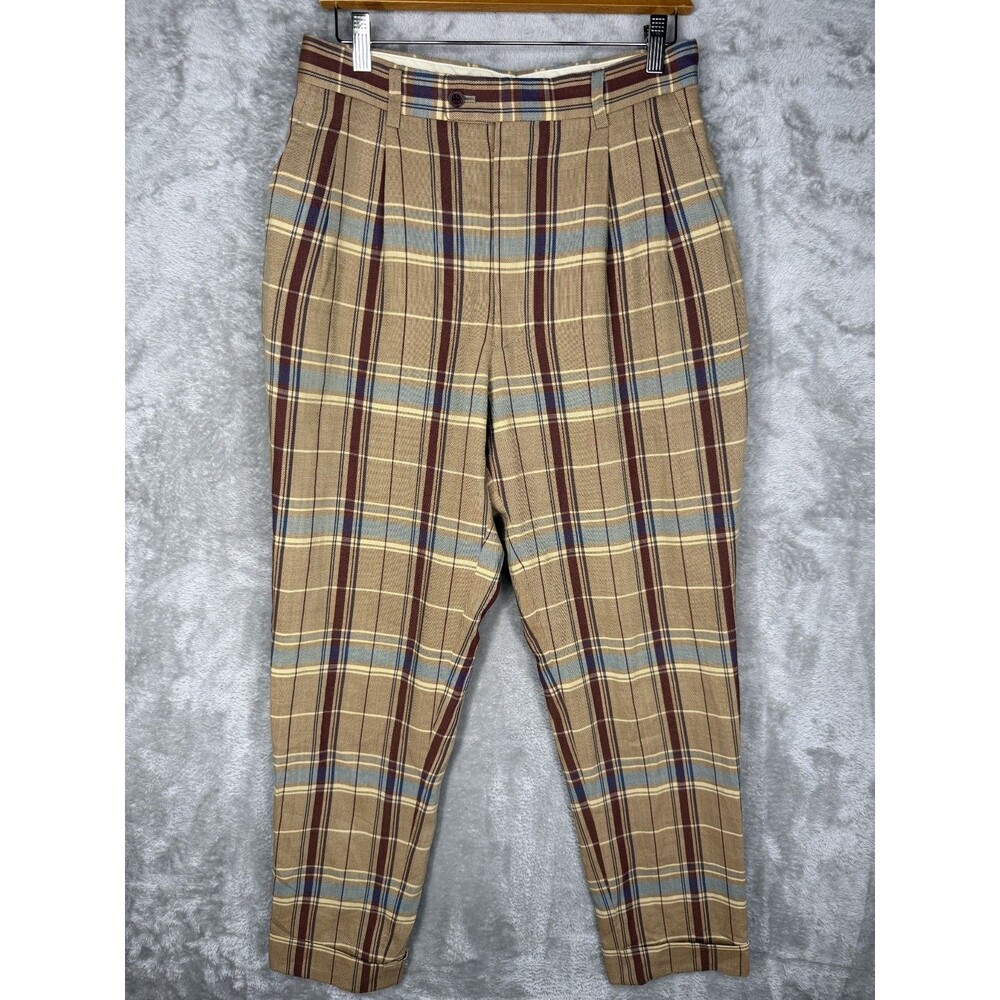 Pearly Gates Pants Mens 30x30 Plaid Tapered Golf Wool Old School Pleated Classic